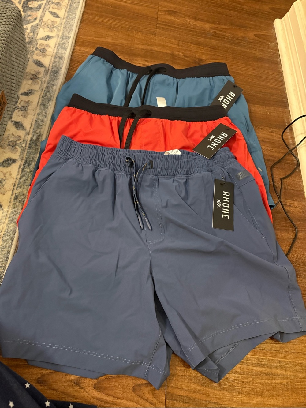 Set of three RHONE Men’s Athletic Shorts — Blue, Red, Teal size medium new nwt